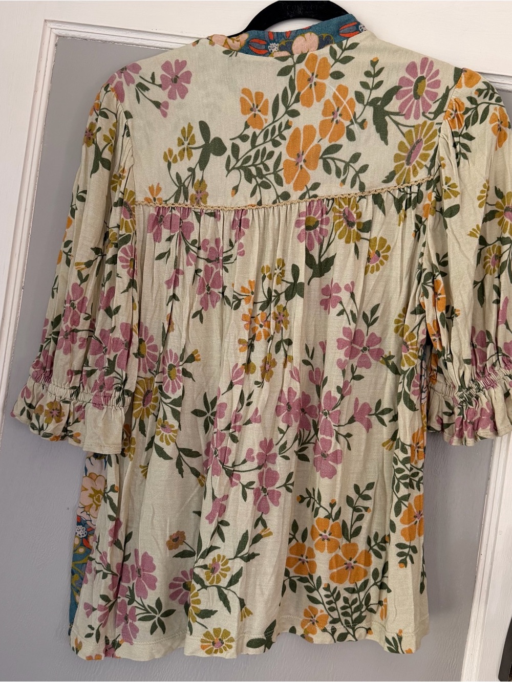 Bl^nk London x Anthropologie STEPHANIE medium Yellow Blue Floral V-Neck Top - Picture 12 of 13